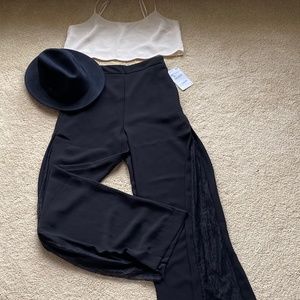 Zara high waisted lace trim trouser